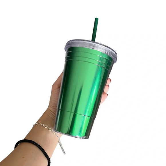 Starbucks Coffee 2012 Metallic Green Foil Acrylic 16oz Travel Mug Tumbler - Picture 4 of 7